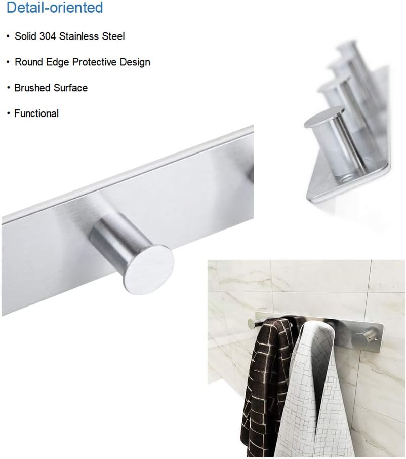 SYPEN Coat Hooks Wall Mounted, Stainless Steel Door Hooks for Bedrooms Adhesive & Screw in - Image 4