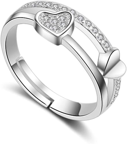 Amazon Pulabo 美しくて実がある 銅のダイヤモンドリングで作られた調節可能な女性のオープニングリングハート形カップルリングクリエイティブで リング 通販