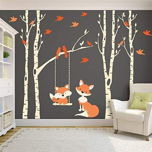 Amazon Com Family Birch Tree Cute Fox Decals Custom Vinyl Wall Stickers Animal Baby Crib Nursery And Home Decor And Kids Bedroom Cute Fox Home Kitchen