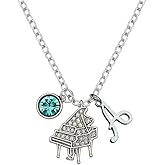 Personalized Piano Charm Necklace with Birthstone & Letter Charm, Piano Pendant Necklace, Pianist Jewelry for Women, Teens and Girls