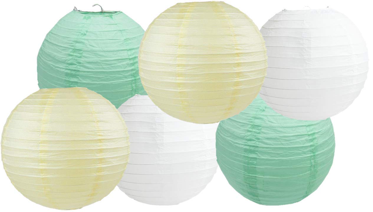Paper Lanterns Mix Color Packs of 6 Round Paper Lanterns Lampshade Party Decorations (Mint Ivory Shade, 6" (15 Cm))