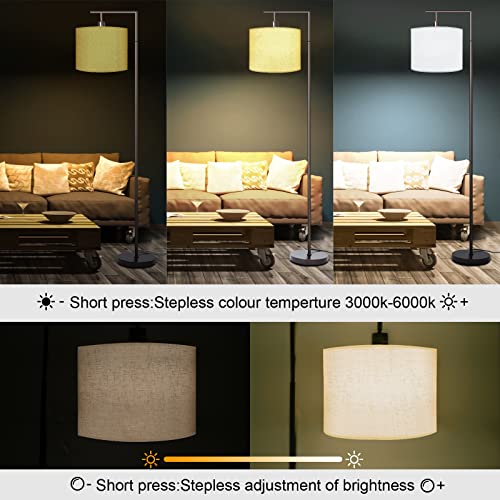 Floor Lamp for Living Room, Stepless Brightness & 4 Color Temperture Adjustable with Remote & Foot-swith Control Modern Standing Lamp with Lamp Shade for Bedroom, 9W LED Bulb Included