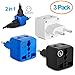 European Plug Adapter by Yubi Power 2 in 1 Universal Travel Adapter with 2 Universal Outlets - 3 Pack - Black White Blue - Type C for Europe, France, Germany, Russia, Spain & More.