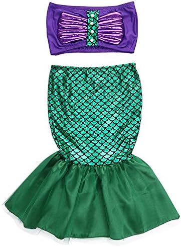2Pcs Baby Girls Kids Mermaid Tails Costume Swimwear Bikinis Set Bathing Dress (Green, 6-7 Years)