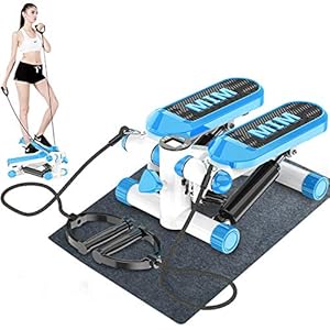 PuuuK Multifunctional Foldable Stepper Elliptical Machines Bike, Portable Mini Exercise Bike under Desk Elliptical Bike for Home And Office,Blue,draw rope + floor mat