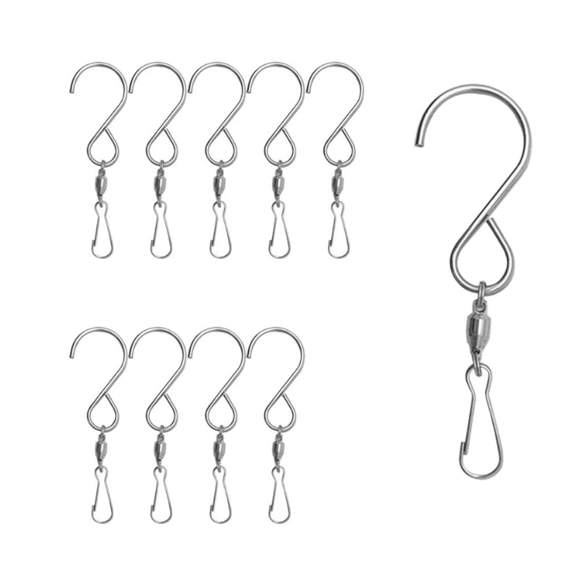 Concisea 10pcs Swivel Hooks Clips Smooth Spinning,Wind Spinner for Hanging Wind Chimes Wind Spinners Spiral Tails Windsocks Bird Feeders Crystal Twisters Bells Party Supplies(Silver)