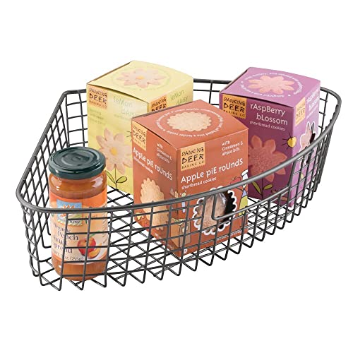 mDesign Farmhouse Metal Kitchen Lazy Susan Storage Organizer Basket with Front Handle