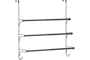 Auledio Adjustable Over The Door Triple Bathroom Towel Holder Rack with Hooks,Bronze