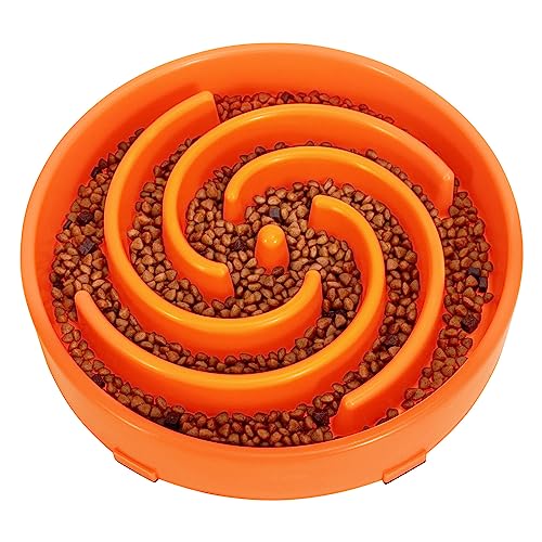 LEACOOLKEY Large Slow Feeder Dog Bowl,Maze Interactive Slow Eating Feeder Bowls, Anti Gulping Healthy Eating,Stop Bloat Pet Slow Down Feeding Dishes for Medium/Big Dogs(Orange）