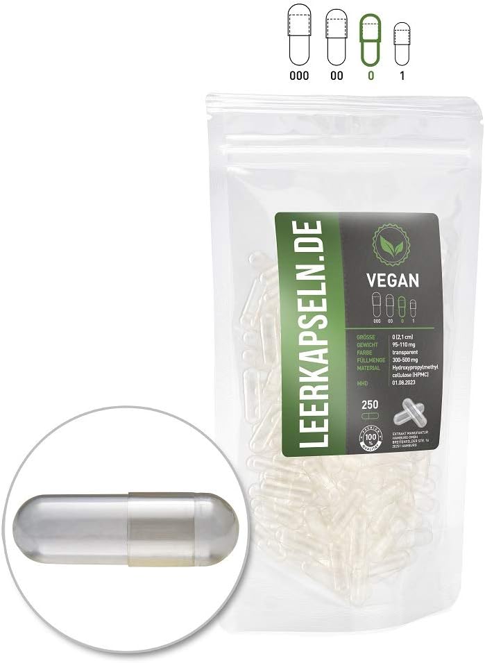 Shelf Life March 2022 Empty Capsules | HPMC | Capsule Halves – All Connected Vegan Capsules | 250 Transparent Empty Capsules