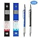 Green Convenience 2 Pieces 2.0mm Mechanical Pencils, High-End Premium Drawing Pencils, 24 Pieces Durable 2mm Lead Refills for Draft Drawing, Carpenter, Crafting, Art Sketching (Blue and Black)