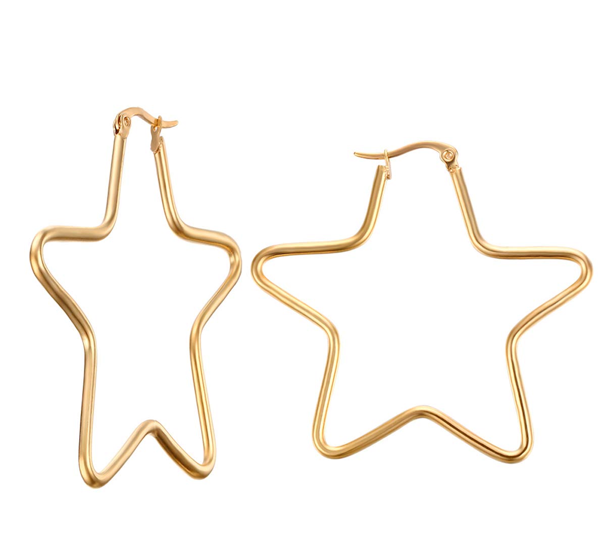 Caimeytie Women's Stainless Steel Hoop Earrings Star Shape Exaggerated Style valentines present