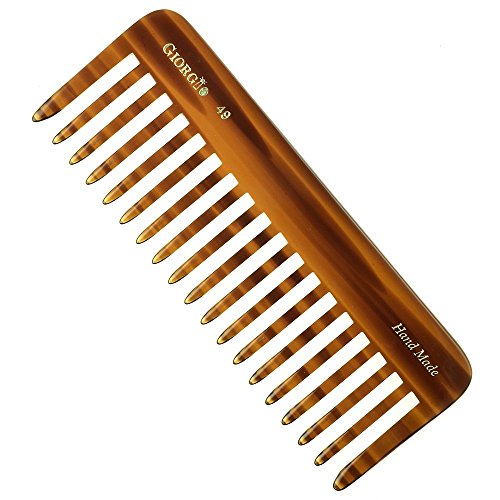 Giorgio G49 5 3/4" Hand Made Tortoise Detangling Comb - Wide Teeth. Hand-Made of quality Durable Cellulose, Saw-cut and Hand Polished. (Giorgio G49)