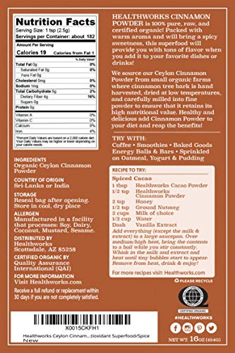 Healthworks Ceylon Cinnamon Powder Ground Raw Organic (16 Ounces / 1 Pound) | Keto, Vegan & Non-GMO | Great with Coffee… - Image 4