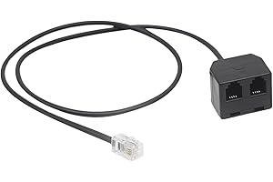 RJ9 Adapter Splitter Cord 2 Female to 1 Male RJ9 4P4C Extension Cable Black for Telephone Headphone