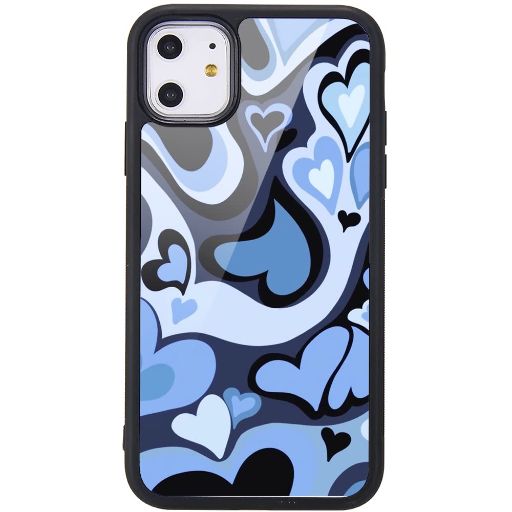 MAYCARI Aesthetic Cute Blue Heart Printed Cases for iPhone 11，Cute Slim Soft TPU Hard Back Shatter-Resistant Shockproof Anti-Fall Protective Girly Painting Art Cover Case for Girls Women Children — image 1