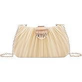 Fecialy Clutch Purse for Women Satin Pleated Purse Shell Clasp Evening Bag Formal Party Handbag