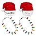 Windy City Novelties Naughty & Nice Santa Hats + 2 Pack Light Up Christmas Bulb Necklace