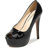 Women's Peep Toe Prom Heels Platform High Heels Sexy Dress Pumps Patent Black Tag 39 - US B(M) 7.5