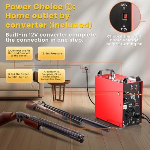 GX PUMP GX-E-CS4-I Compresor de aire PCP portátil, motor potente de 350W, máximo 5800 psi/40 MPa, convertidor doméstico incorporado, enfriamiento por agua y ventiladores, 5 horas de trabajo continuo