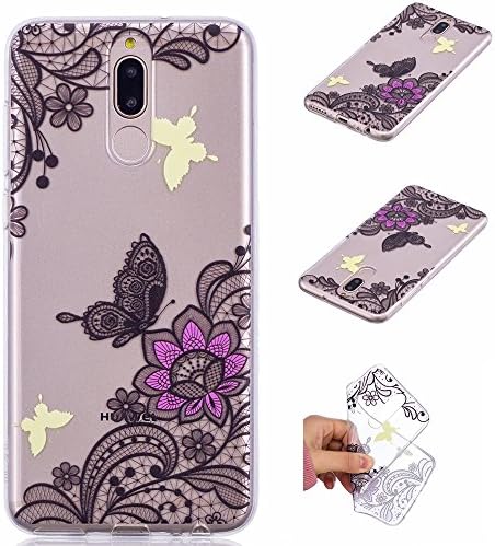 IJIA Case for Huawei Mate 10 Lite (5.9") - Transparent Butterfly Vine Flowers Clear TPU Soft Silicone Phone Back Protection Bumper Fashion Skin back Shell Case Cover