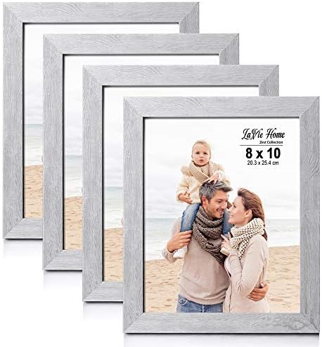 LaVie Home 8x10 Picture Frames (4 Packs, Light Gray) Wooden Textured Finish Photo Frame with High Definition Glass for Wall Mount & Tabletop Display