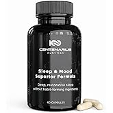 Centenarius Nutrition Sleep and Mood Formula with L-Theanine, 5-HTP, PharmaGABA + More for Sleep + Enhanced Mood & Stress Levels (60 Count)
