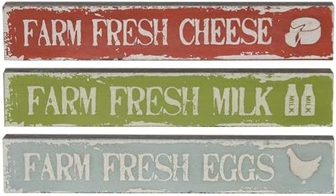 Farm Fresh Eggs Milk Cheese - Set of 3 - Wood Mini Signs - Distressed Country Kitchen Primitive
