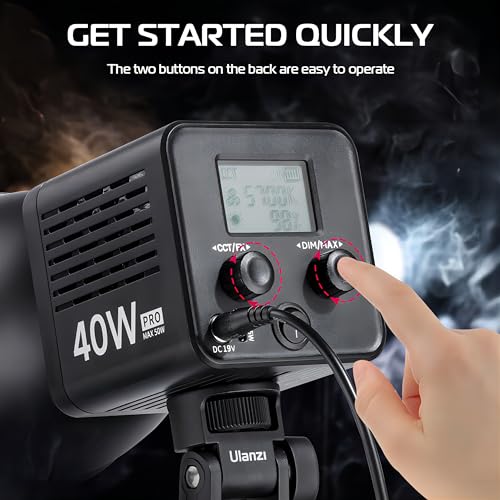 ULANZI 40W Pro Portable LED Video Light with DC Power Adapter, 3400mAh Build-in Battery Metal Mini Dual Color Temperature COB Continuous Output Lighting Handheld Spotlight 2500K-6500K for Video