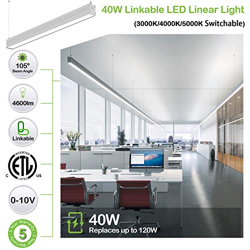 hykolity LED Architectural Suspended Linear Channel Light Linkable, 4FT