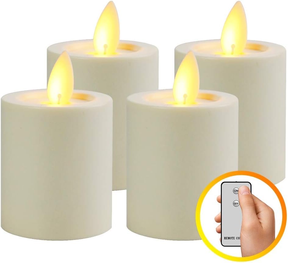Flameless Flickering Tea Light Candles Ivory 2.1" with Remote Control and Timer, Battery Operated Tealight Candles, Fake LED Votive Candles bulk, 4 PACK