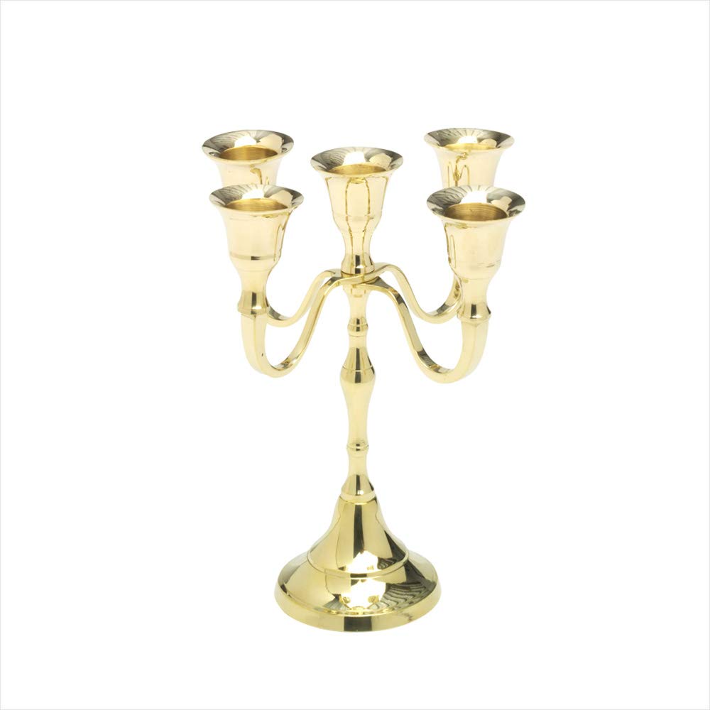 NKlaus Candlestick 5 arms 18cm high brass gold shiny candelabra for candles Ø 2cm table candles stick candles modern classic look decoration wedding 2879