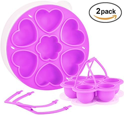 2 Pack Silicone Egg Bites Mold for Instant Pot Accessories - Round &amp; Heart Shape, FDA Aprroved - Egg Cooker &amp; Egg Poacher for 5, 6, 8 qt Instant Pot Pressure Cooker/ Microwave (Purple)
