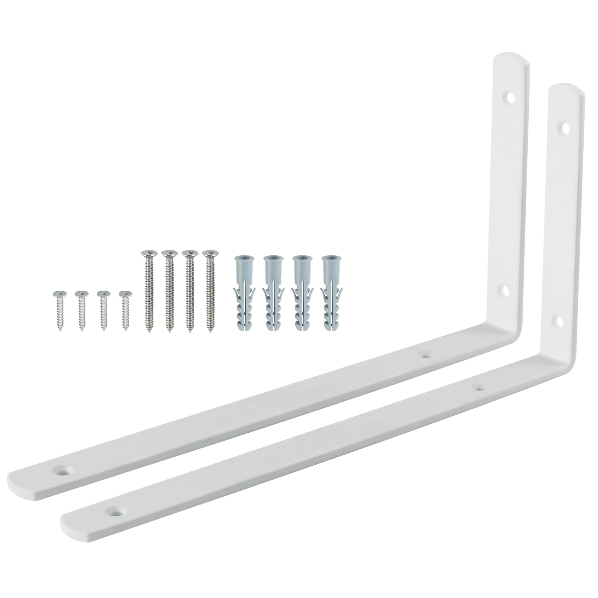 Sayayo 4MM Shelf Bracket L Brackets Wall Brackets for Wood Shelves Heavy Duty Shelf Support 300mm*155mm, Stainless Steel White Finished, 2 Pcs, EJ5230W-2P