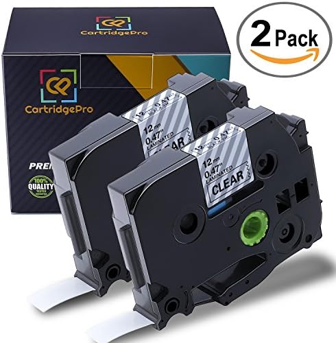 CartridgePro 2-Pack TZe131 Label Tape 12mm x 8m Black on Clear Standard Laminated Labels Replacement for Brother P-Touch Label Maker TZe-131, PT-H110, PT-D210, PT-D400AD, PT-D600 (0.47" x 26.2ft)