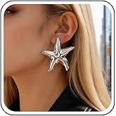 Sttiafay Boho Large Starfish Earrings Gold Starfish Dangle Earrings Metal Starfish Stud Earrings Exaggerate Big Star Earrings Summer Beach Starfish Earrings Jewelry for Women