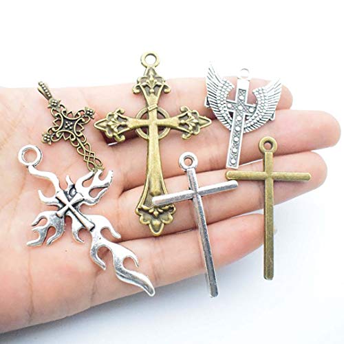 100g Big Cross Pendants Collection - Antique Bronze Silver Sword Holy Angel Jesus Peace Cross Crucifix Metal Charms for Jewelry Making DIY Findings (HM23)
