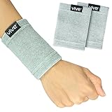 VIVE Wrist Sweatbands by (Pair) Bamboo Charcoal Compression Wristband - Athletic Support for Carpal Tunnel Pain Relief, Arthritis, Tendonitis & Tennis - Left & Right Sleeves (Gray)