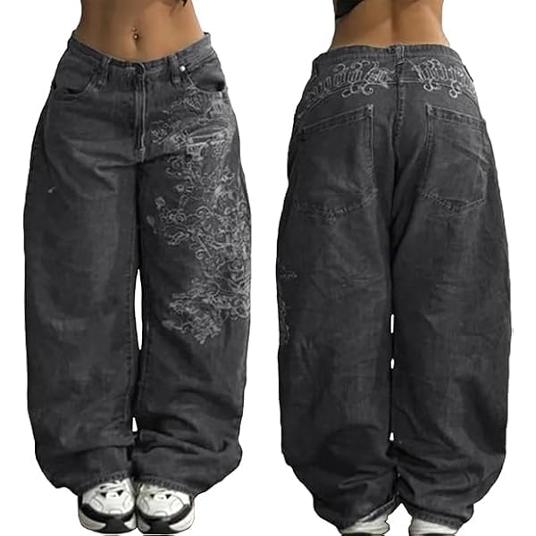 Unisex Y2K Hip Hop Street Jeans with Skeleton Print, Gothic