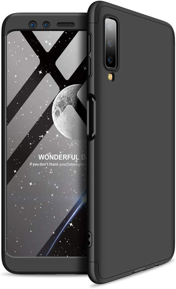 Ukays Cover Compatible with Samsung Galaxy A8 2018, 360 Strong Full Body Protection Case and Screen Protector Two in One, HD Tempered Film, Cover the Logo [Shockproof] - Black