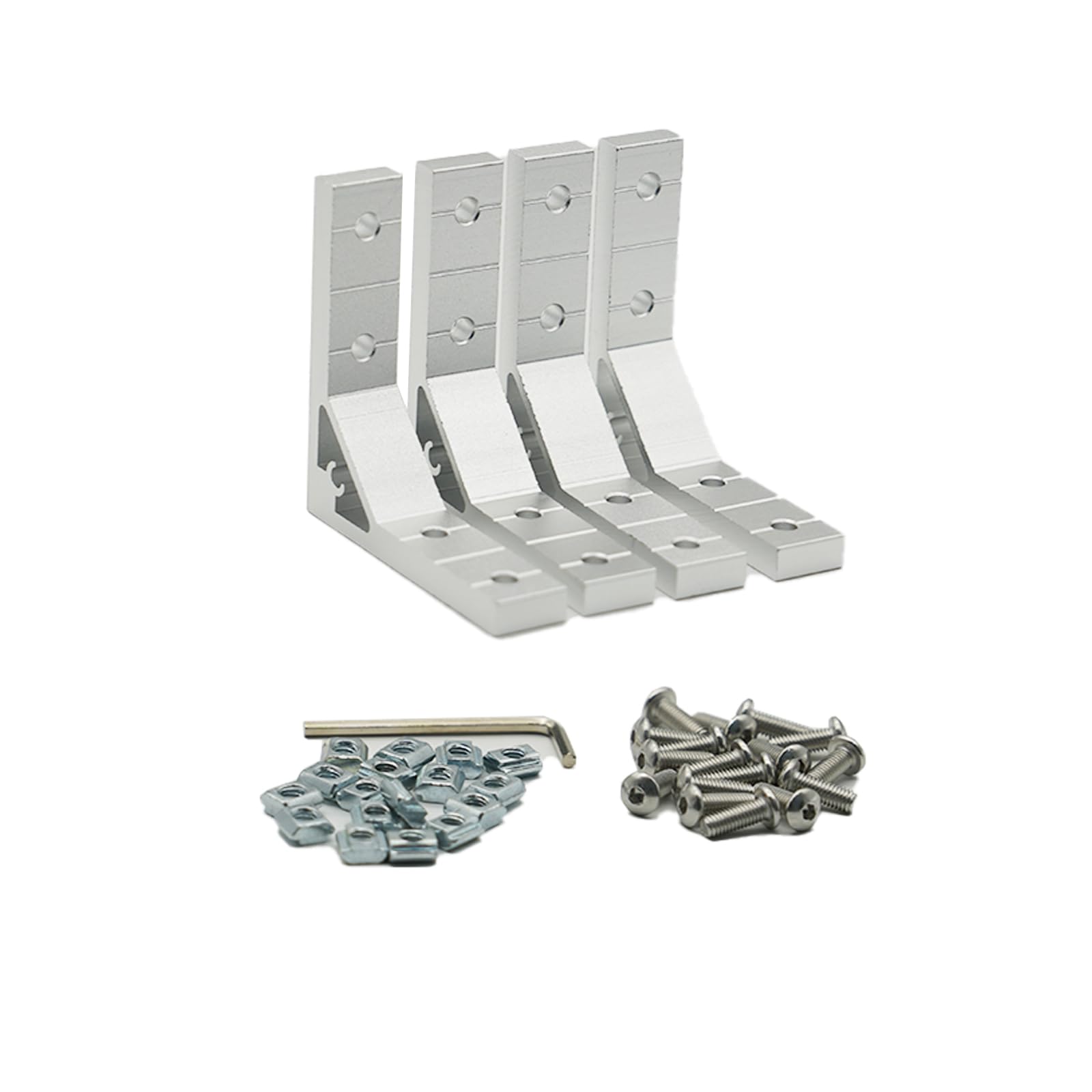 Iverntech 4pcs Corner Bracket Gusset Connector 4 Hole Inside Joint Plate Fastener for 2020 Series Aluminum Extrusion Profile with 16 pcs M5 T Nuts+16 pcs M5 Screw+1pcs Wrench — image 1