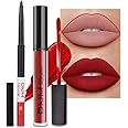 evpct 2Pcs Ruby Red Berry Matte Lip Liner and Lipstick Combo DNM Red Lip Gloss Stains Pencil Makeup Set Women Long Lasting 24 Hours Liquid Lipstick and Lip Liner Set labiales mate 24 horas originales