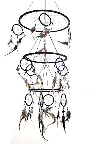 Dream Catcher Dreamcatcher Feather and Glass DreamCatcher Native American Decor, TRIPLE BLACK -X LARGE - 30