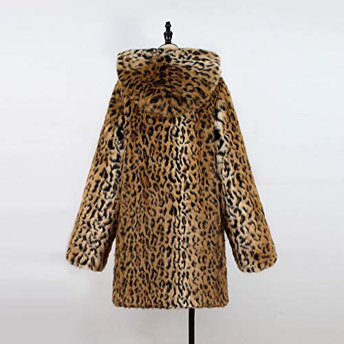 SO-WU Womens Overcoat, Ladies Hooded Warm Outerwear Faux Fur Leopard Print Winter Sweater Parka Coats (S=US 4, Black) - Thumbnail 3