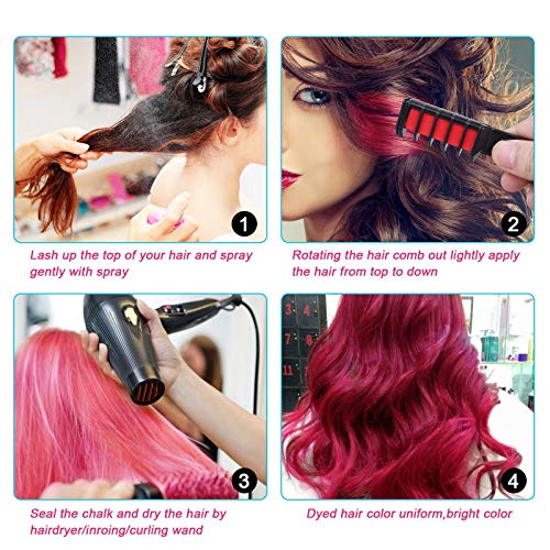 Kids Hair Chalk Comb - Tiaoyeer 10 Colors Temporary Hair Comb Salon, Non-Toxic Washable Hair Dye Colors for Halloween Christmas Birthday Party, Cosplay, Concert, Safe for Kids & Adults - Thumbnail 6