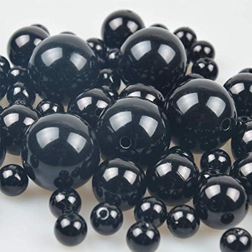 Elegant Glossy Polished Pearls 70 PCS Assorted Plastic Loose Beads for Vase Fillers, DIY Jewelry Necklaces, Table Scatter, Wedding, Birthday Party,Home Decoration (Black)
