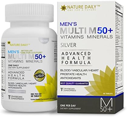 Nature Daily Men’s Multi M 50 Plus Vitamins Minerals, Advanced Health Formula, One A Day, 60 Tablets, Whole Food Multivitamins, Supplements
