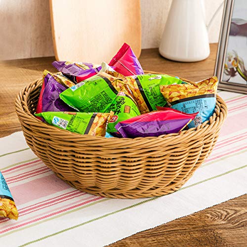 image for Iflower Woven Bread Basket Poly-Wicker Round Stackable Basket Tabletop