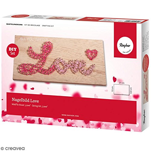 Rayher 70025000 String Art Picture, DIY Craft Kit Love, 21x10x0.9cm