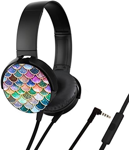 Over-ear Stereo Headphones,ISDOO Extra Bass Adjustable Headset Earbuds with Built-in Mic and Wired Mode for PC/Cell Phones/TV(Glitter-Mermaid)